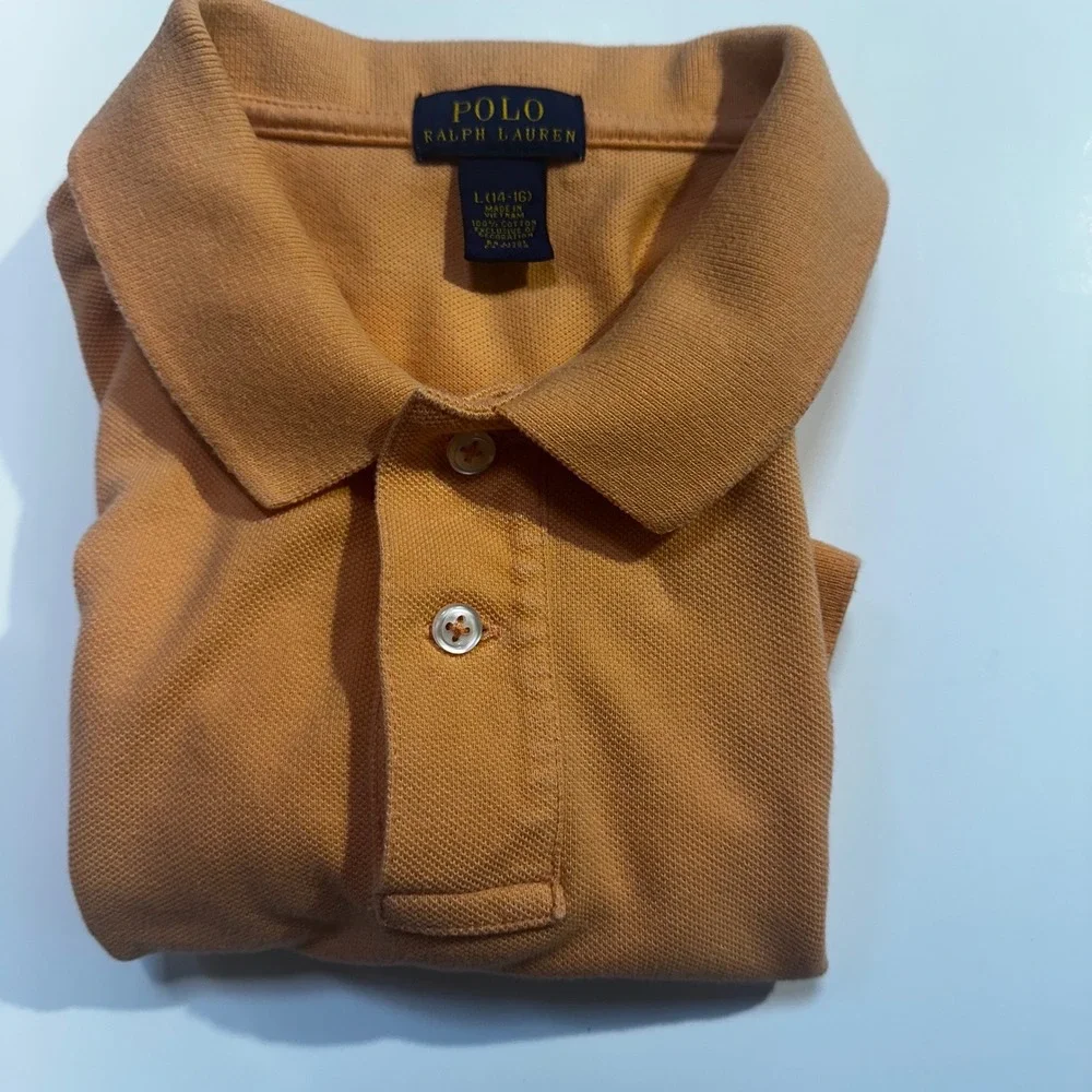 Polo Ralph Lauren Kids Boys Peach Orange Short Sleeve Cotton Pique Shirt L 14-16